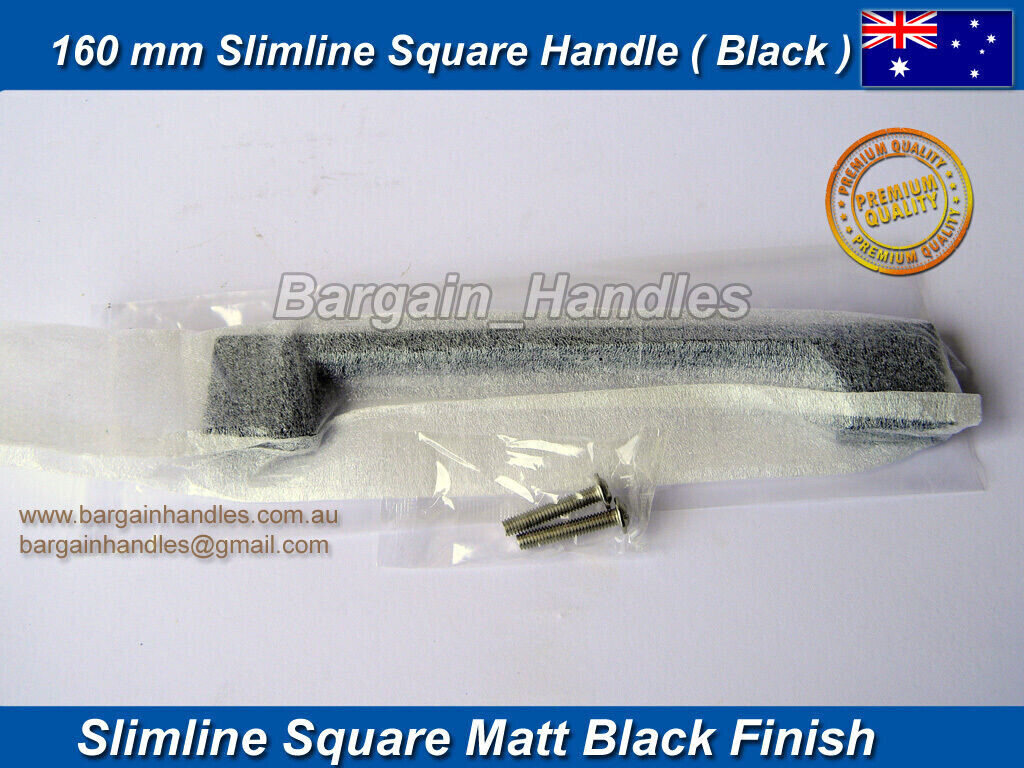 Kitchen Bathroom door handles 160 mm Slimline D Square Matt Black Finish