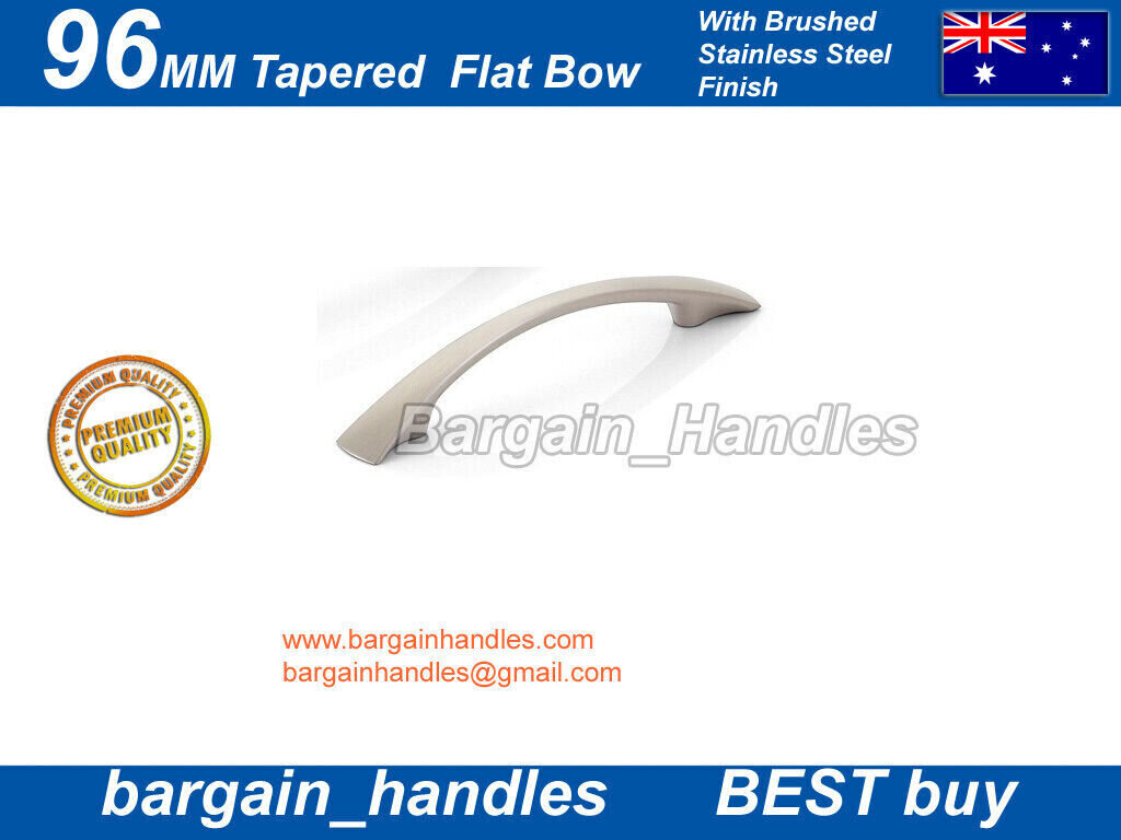 kitchen Cabinet handles 1 x 96 mm Tapered Flat Bow Brushed Stainless Steel pulls