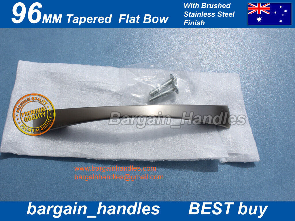 kitchen Cabinet handles 1 x 96 mm Tapered Flat Bow Brushed Stainless Steel pulls