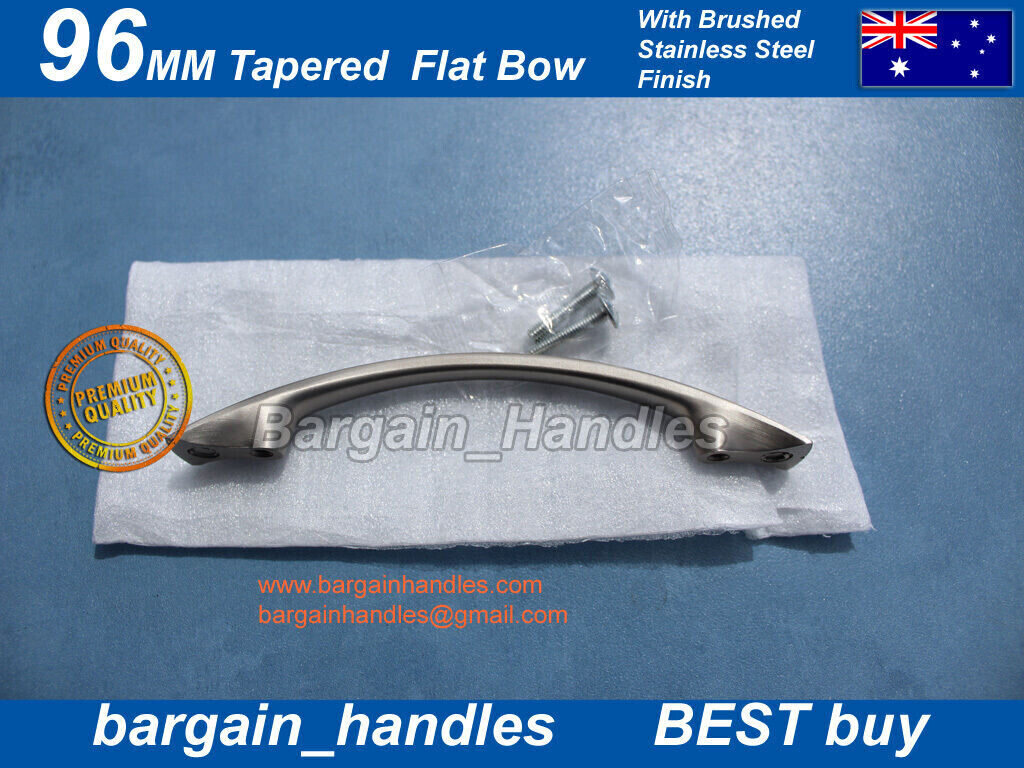 kitchen Cabinet handles 1 x 96 mm Tapered Flat Bow Brushed Stainless Steel pulls