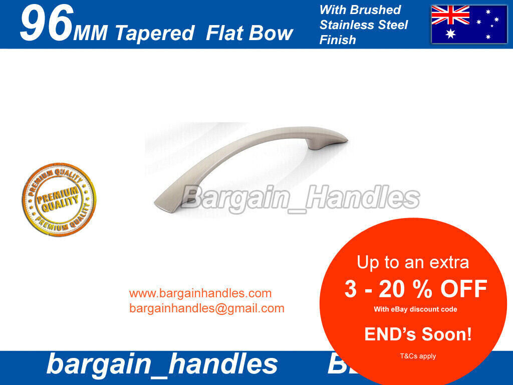 kitchen Cabinet handles 1 x 96 mm Tapered Flat Bow Brushed Stainless Steel pulls